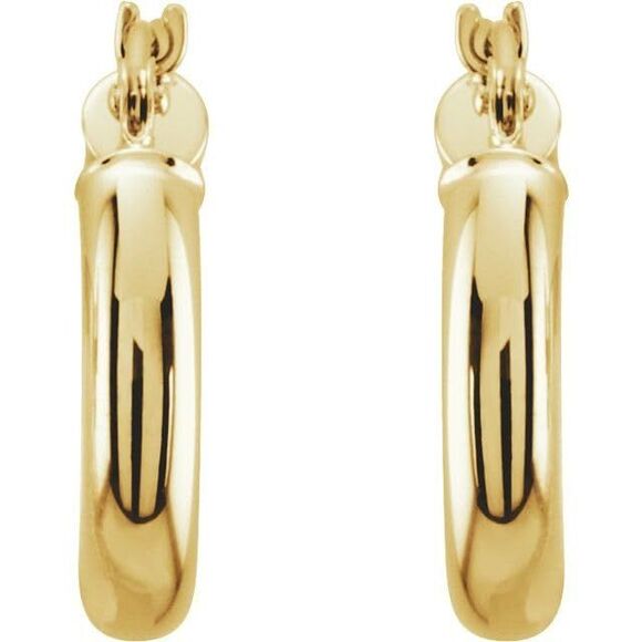 14K Yellow Tube 15 mm Hoop Earrings